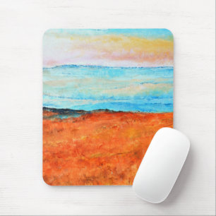 Mousepad Linda pintura de praia Abstrato Orange