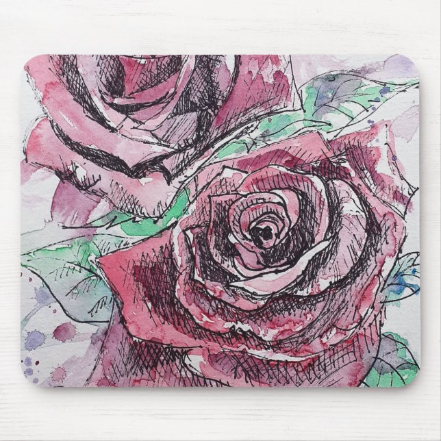 Mousepad Linda pintura por aquarela Rosa vermelha (Frente)