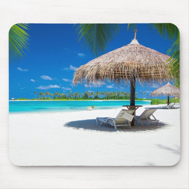 Mousepad Linda praia com água turquesa, areia branca (Frente)