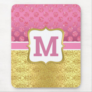 Mousepad Linda Princesa Rosa Brilho Pontos & Dourado Art De