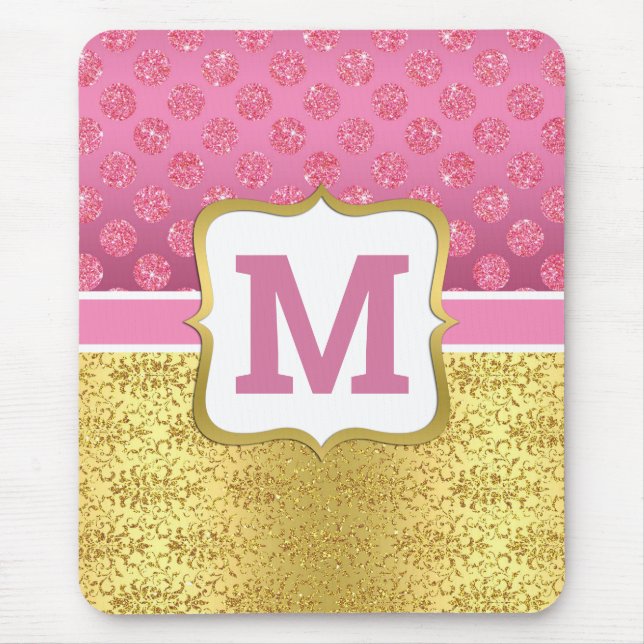 Mousepad Linda Princesa Rosa Brilho Pontos & Dourado Art De (Frente)