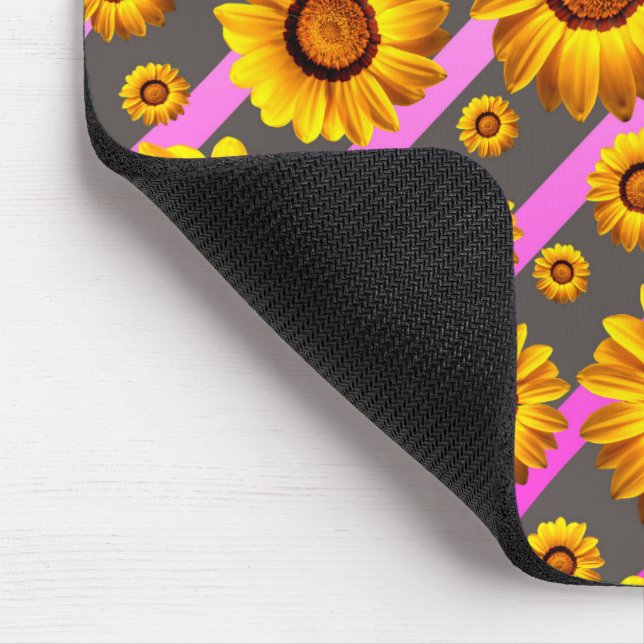 Mousepad Lindas flores amarelas nas cinzas, faixas cor-de-r (Canto)