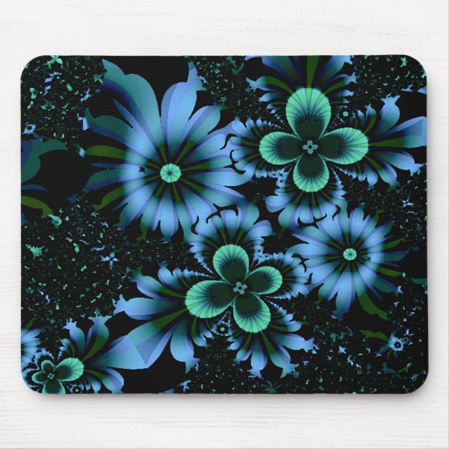 Mousepad Lindas Flores Azuis Belas Artes Fractais (Frente)