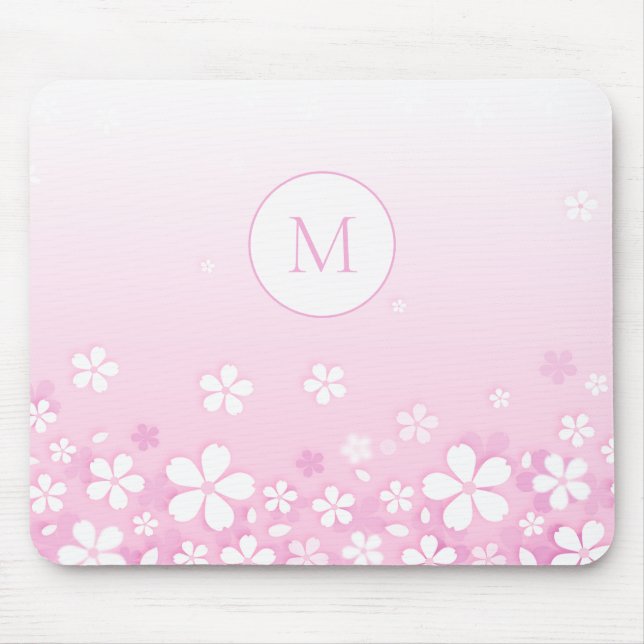 Mousepad Lindas Flores Brancas Com Monograma (Frente)
