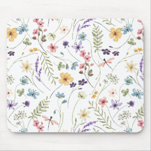 Mousepad Lindas flores de aquarela e borboletas