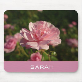 Mousepad lindas flores rosa rosa, adicione seu nome