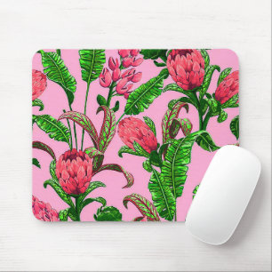 Mousepad Lindas Folhas Tropicais Verdes com Flores Vermelha