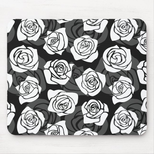 Mousepad Lindas rosas negras e brancas da Vintage (Frente)