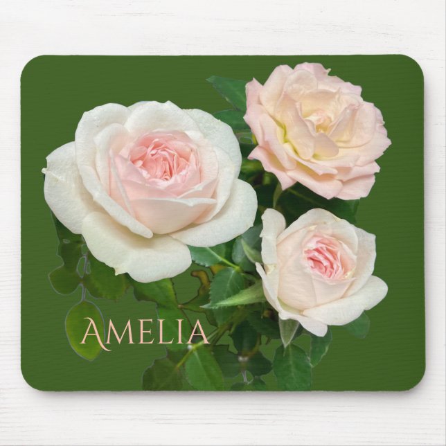 Mousepad Lindas rosas rosa-brancas românticas (Frente)