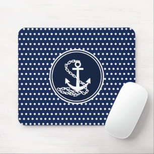 Mousepad Lindo Âncora, Estilo Marítimo Azul E Branco