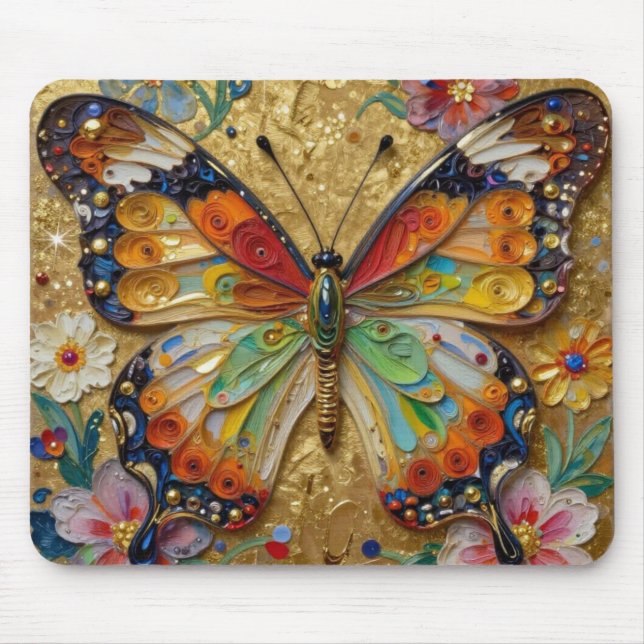 Mousepad Lindo Borboleta e Flores em Impasto   (Frente)