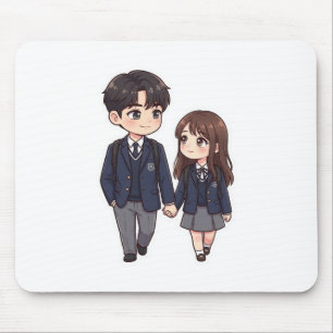 Mousepad Lindo Casal de Chibi K-Drama Escolar para Mouse Pa