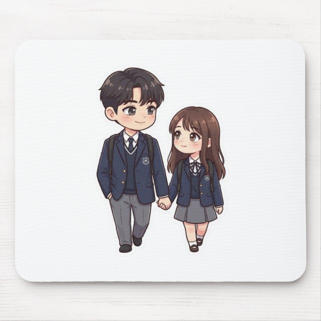 Mousepad Lindo Casal de Chibi K-Drama Escolar para Mouse Pa (Frente)