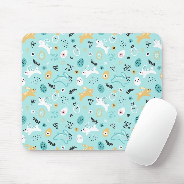 Mousepad Lindo Coelho de Páscoa Kawaii Coelhos Ovos (Com mouse)