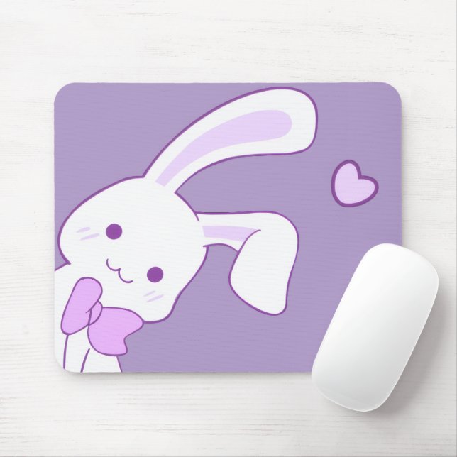 Mousepad Lindo Coelho Kawaii Pastel Roxo Espiando (Com mouse)
