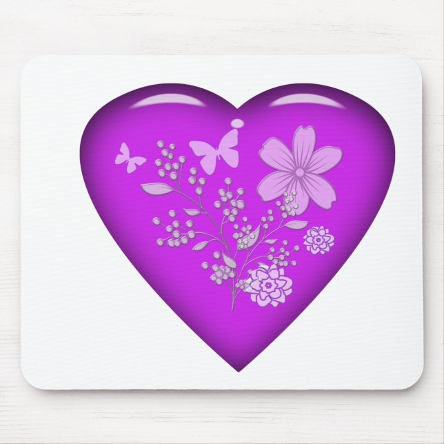 Mousepad Lindo Coração Floral de Vidro (Frente)