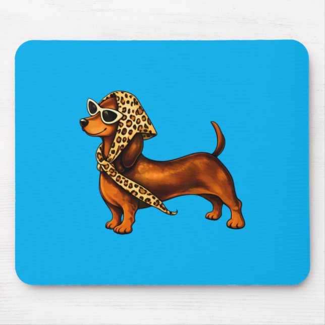 Mousepad Lindo Dachshund Leopardo De Óculos Engraçado (Frente)