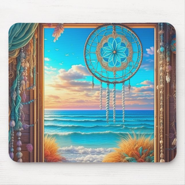 Mousepad Lindo Dreamcatcher Praiano na Janela (Frente)