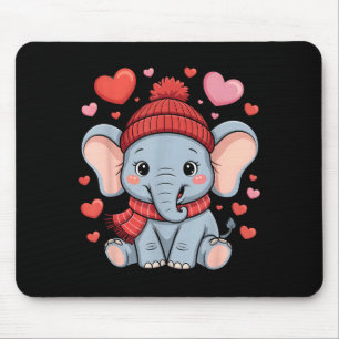 Mousepad Lindo Elefante Dia dos Namorados Corações Cachecol