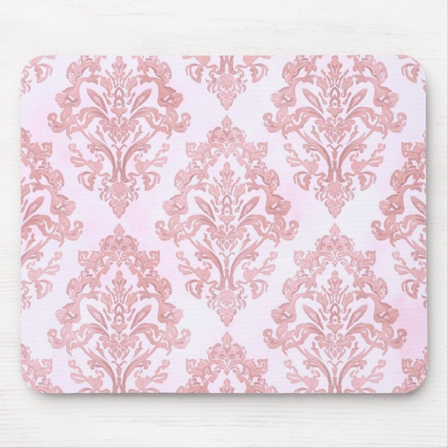 Mousepad Lindo em Rosa Padrão de Damasco Vitoriano em Aquar (Frente)