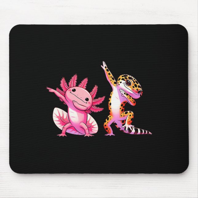 Mousepad Lindo Kawaii Lagartixa Leopardo Dabbing Amigos Axo (Frente)