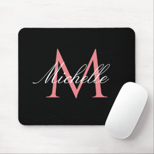 Mousepad lindo monograma rosa preto 