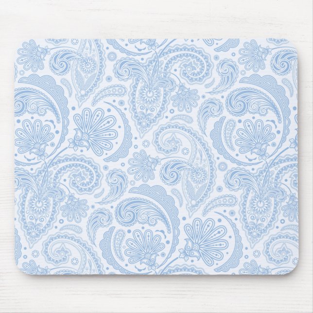 Mousepad Lindo padrão de paisley azul branco (Frente)
