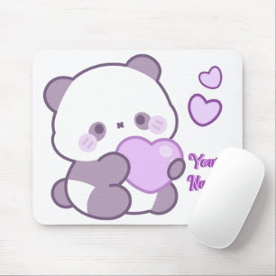 Mousepad Lindo Panda Kawaii Pastel Roxo Nome Personalizado