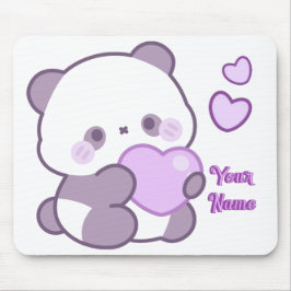 Mousepad Lindo Panda Kawaii Pastel Roxo Nome Personalizado