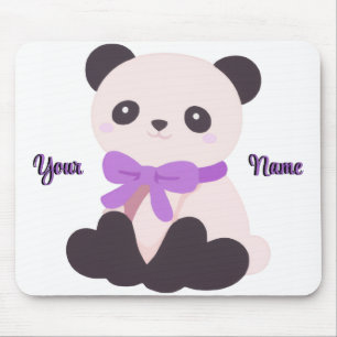 Mousepad Lindo Panda Sentado Kawaii com Laço Roxo Personali