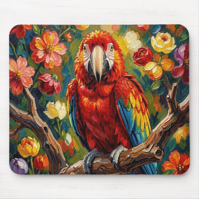 Mousepad Lindo Papagaio Arara em Impasto  (Frente)