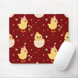 Mousepad Lindo Pintinho de Páscoa com Laço Rosa Padrão Sem 
