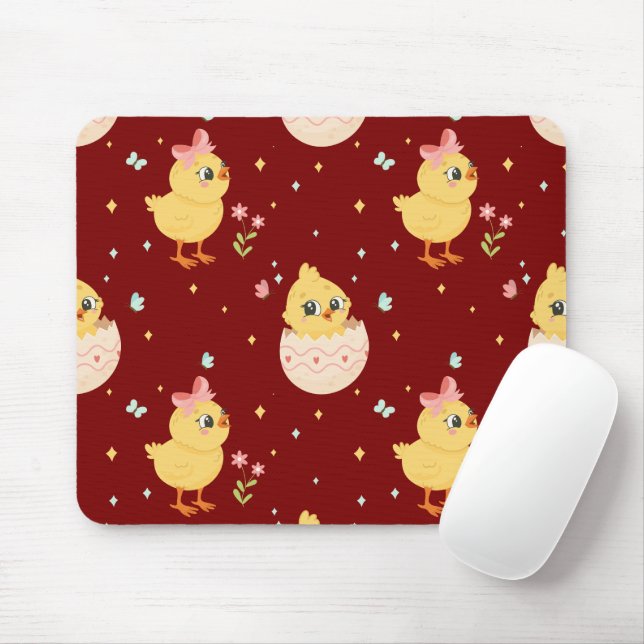 Mousepad Lindo Pintinho de Páscoa com Laço Rosa Padrão Sem  (Com mouse)