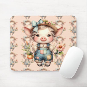 Mousepad Lindo Porco Farmcore com Macacão e Flores