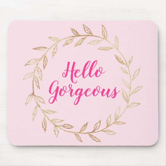 Mousepad Lindo Rosa Bege Olá Lindíssimo Aro Dourado (Frente)