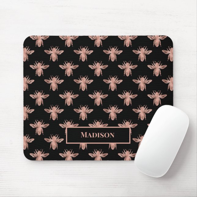 Mousepad Lindo Rosa Menina Dourado Rosado Abelhas Preto Mon (Com mouse)