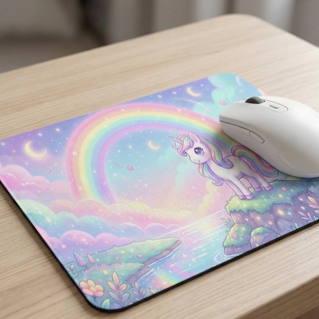 Mousepad Lindo Unicórnio Kawaii Arco-íris Pastel Mágico (Criador carregado)