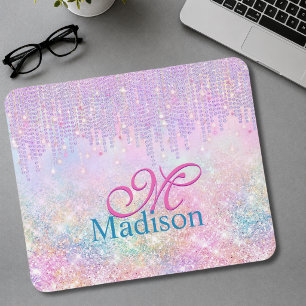Mousepad Lindo Unicórnio Rosa Brilho rhinestone Monograma G