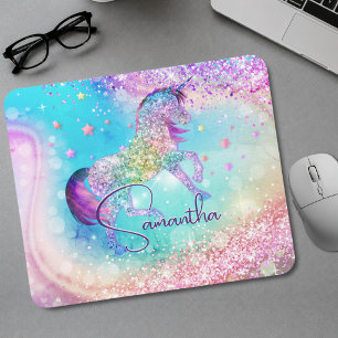 Mousepad Lindo unicórnio rosa Glitter arco-íris aqua monogr