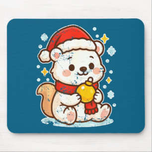Mousepad Lindo ursinho Lar de inverno com chapéu de Papai N