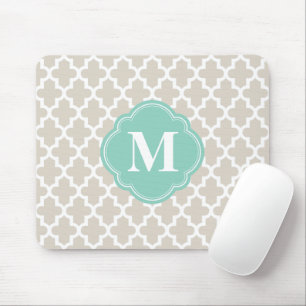 Mousepad Linen Beige e Aqua - Monograma Personalizado de Ma