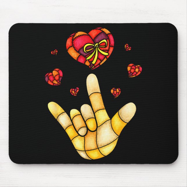 Mousepad Linguagem de sinais da mão Eu amo você Asl - Coraç (Frente)