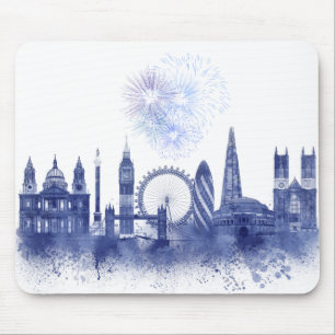 Mousepad Linha do Céu de Londres - Azul de Watercolor