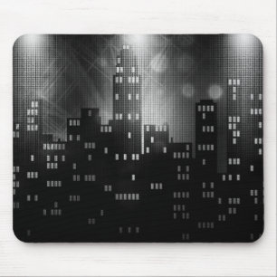 Mousepad Linha do horizonte de retro cidade branca e preta