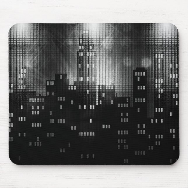 Mousepad Linha do horizonte de retro cidade branca e preta (Frente)