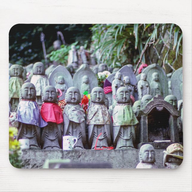 Mousepad Linhas de pequenas estátuas de monge Jizo com bíbl (Frente)