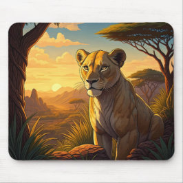 Mousepad Lioness among a wilderness setting