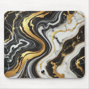 Mousepad Liquid Gold Preto Branco Olhar de Mármore Glamouro