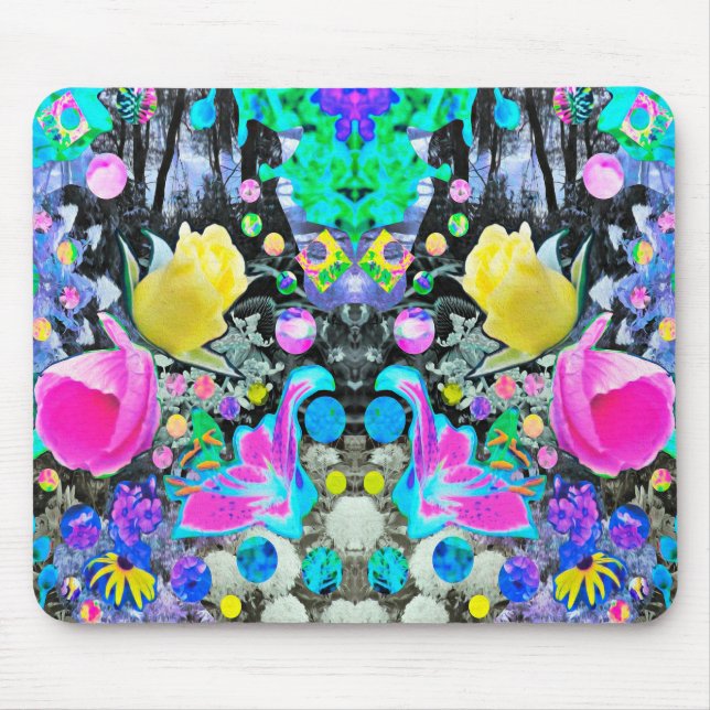 Mousepad Lírio Stargazer, Rosa e Colagem de Hibisco Rosa (Frente)