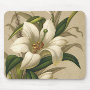 Mousepad Lírios de Páscoa Antigos, Flores Vitorianas em Flo